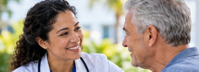 A clinician talking with a patient